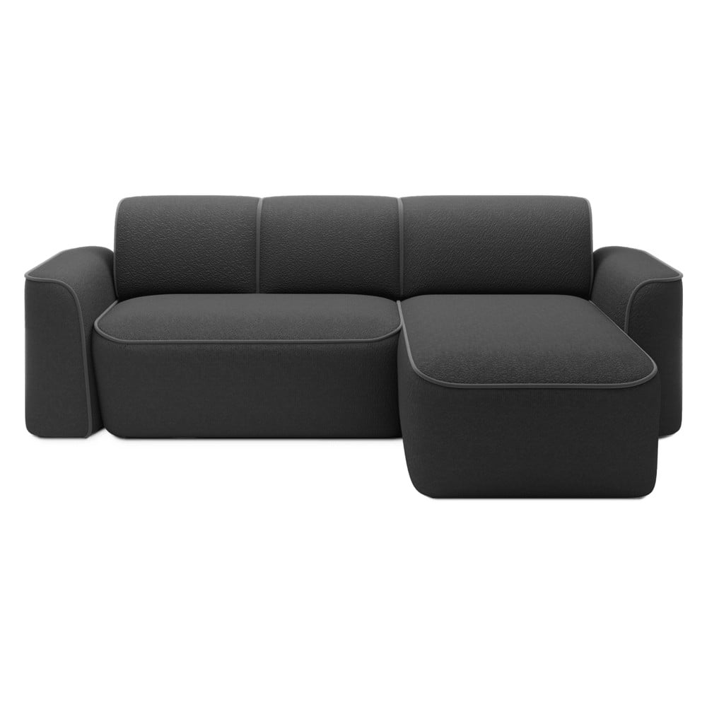Sötétszürke buklé sarokkanapé (jobb oldali-heverő résszel) Ume – ELTAP