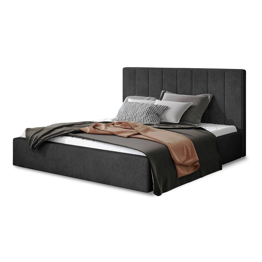 Sötétszürke kárpitozott ágyneműtartós franciaágy ágyráccsal 180x200 cm Audrey – ELTAP