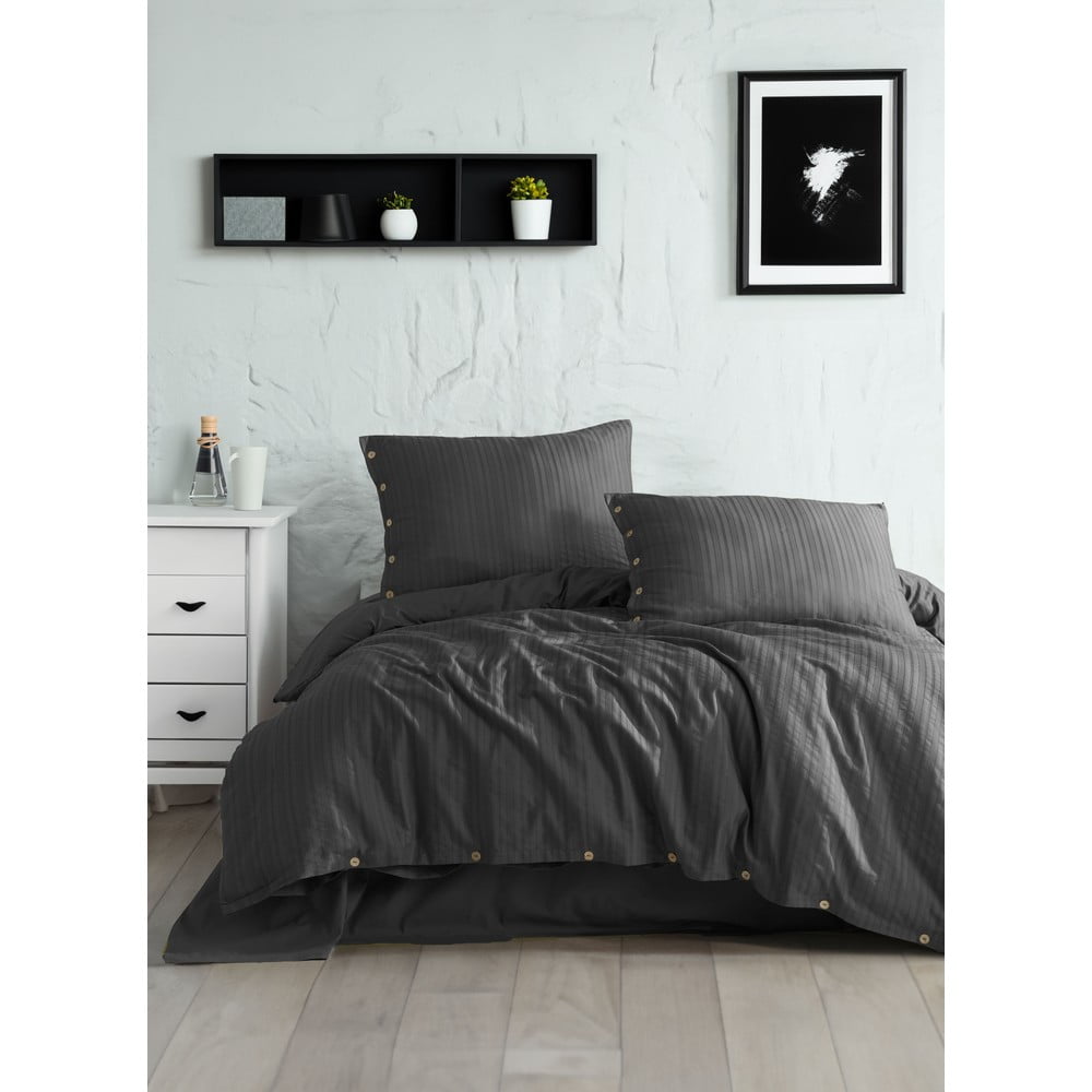 Sötétszürke kétszemélyes-hosszabbított renforcé pamut ágyneműhuzat 240x220 cm Como Striped – Mila Home Luxury