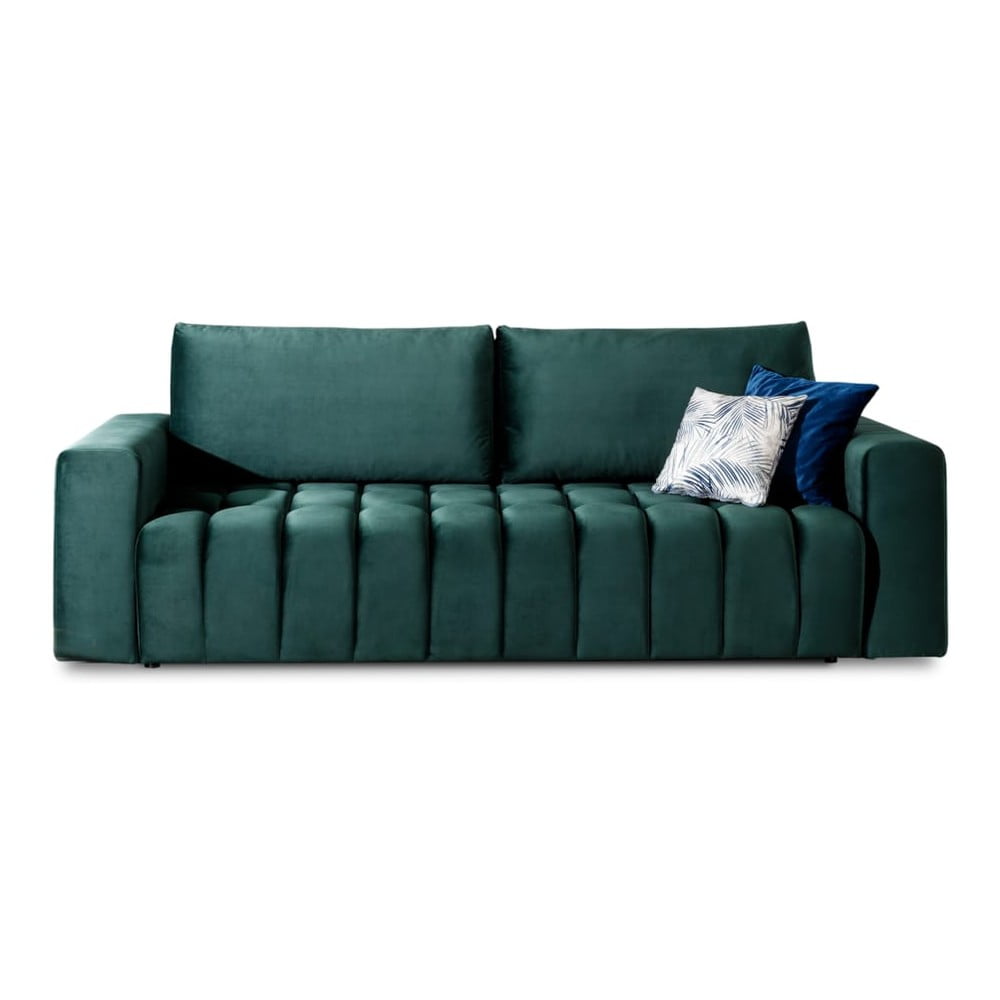 Sötétzöld bársony kinyitható-tárolóhelyes kanapé 247 cm Lazaro – ELTAP