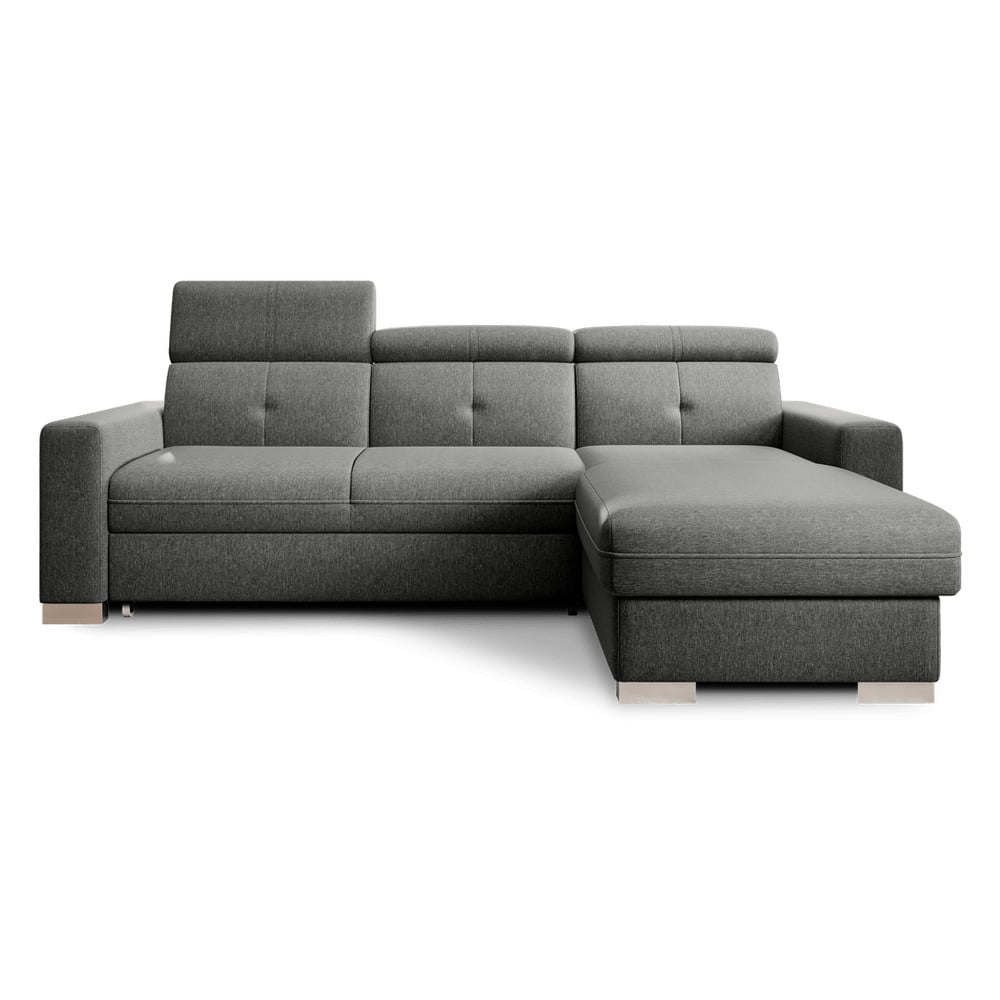 Szürke kinyitható-tárolóhelyes sarokkanapé (jobb oldali-heverő résszel) Fresia – ELTAP