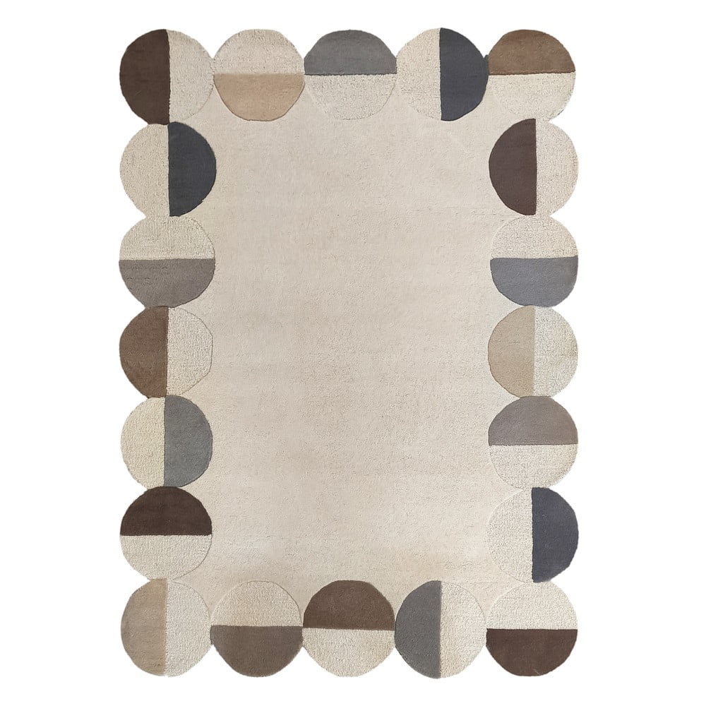 Szürkésbézs kézi szövésű gyapjú szőnyeg 200x290 cm Mia Scallop Frame – Flair Rugs