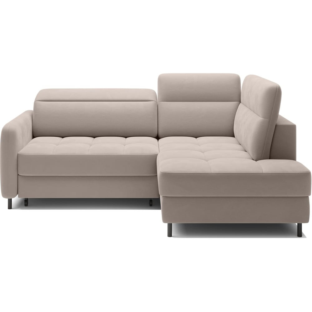 Világosbarna bársony kinyitható-tárolóhelyes sarokkanapé (jobb oldali-L alakú) Barea – ELTAP