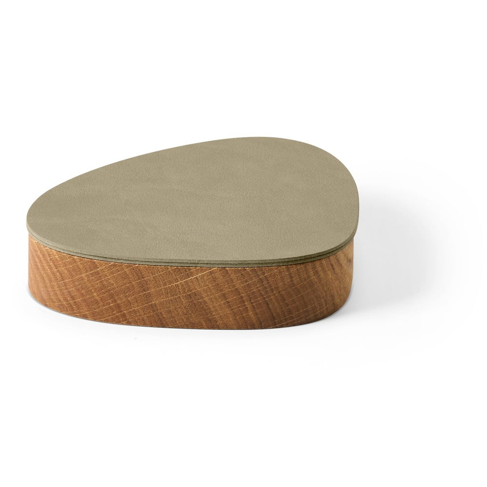 Zöld-natúr színű fedeles-dekoratív fa-öko bőr tárolódoboz 14x12