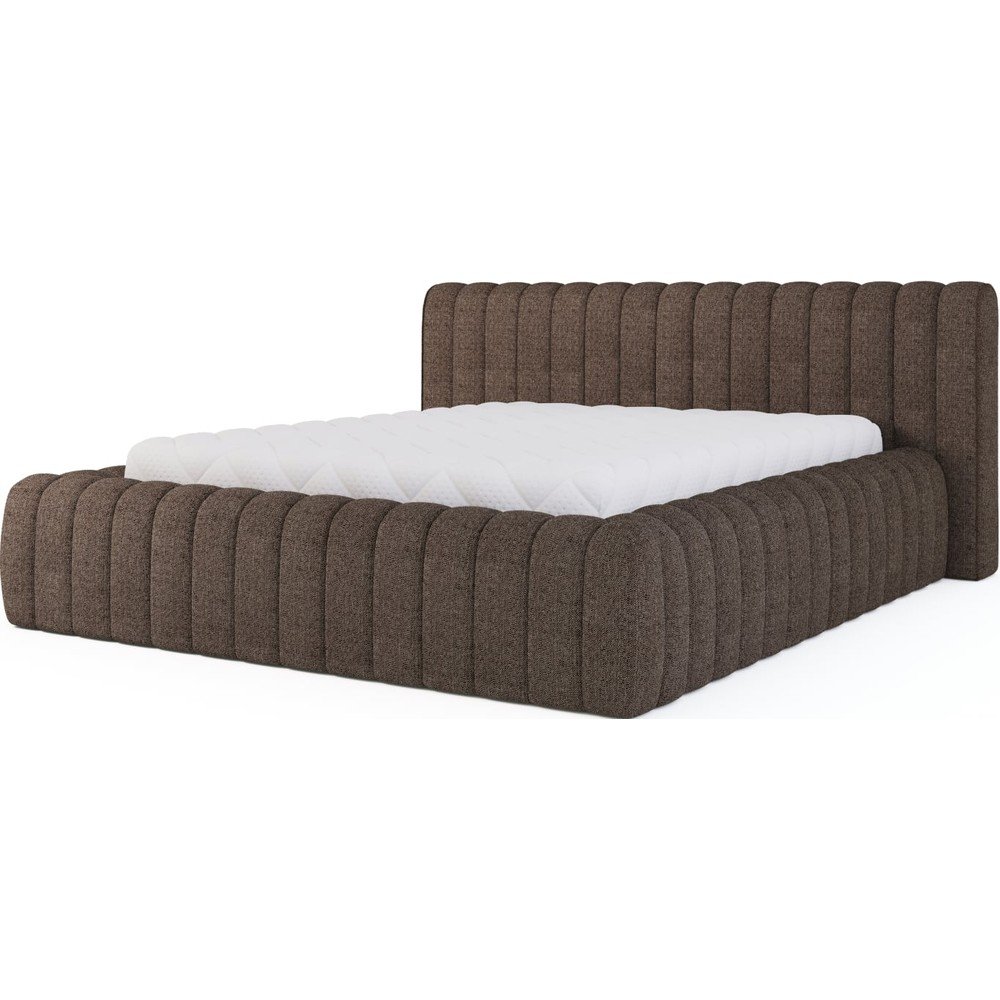 Barna kárpitozott ágyneműtartós franciaágy ágyráccsal 180x200 cm Carilla – ELTAP