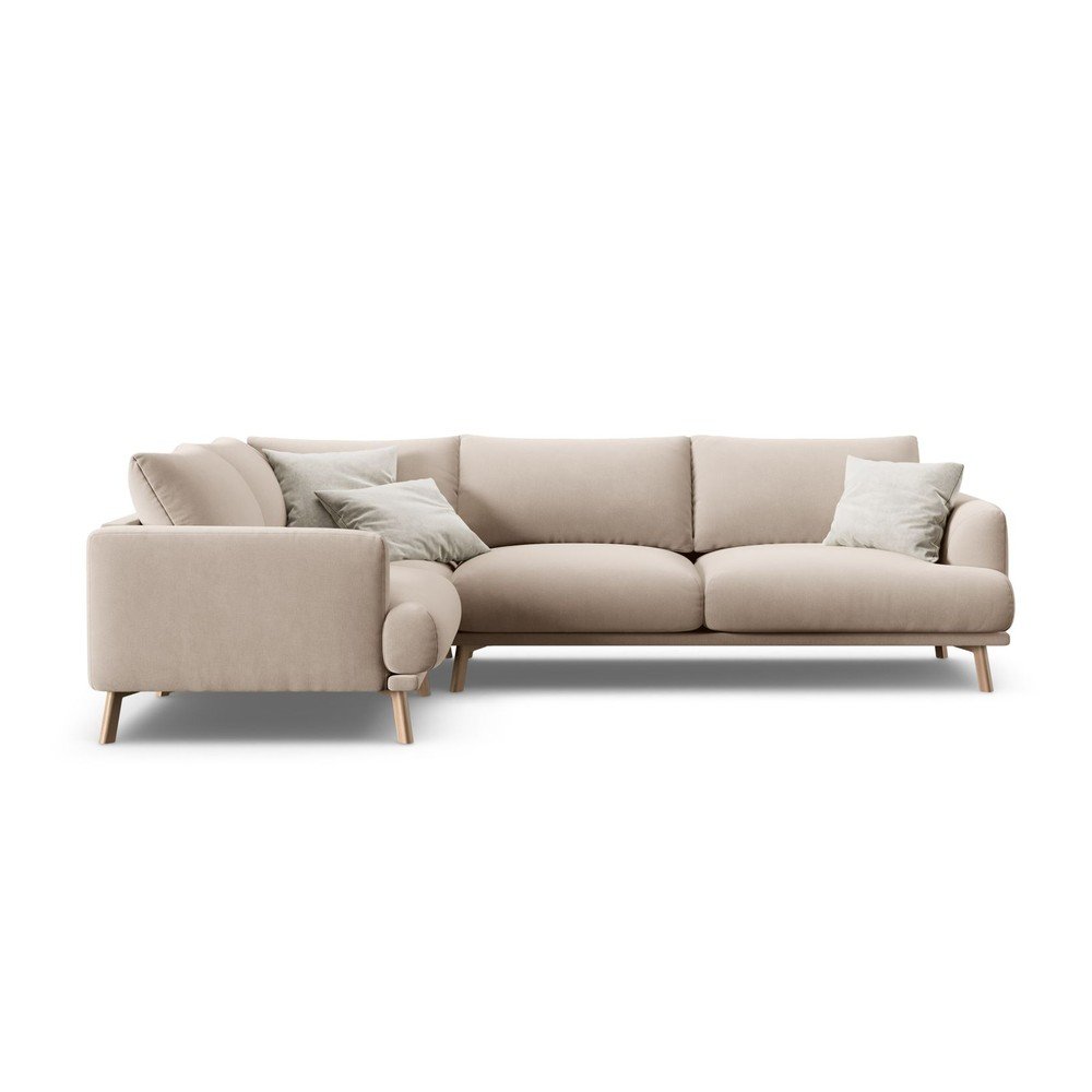 Bézs bársony sarokkanapé (bal oldali-L alakú) Naomi – Micadoni
