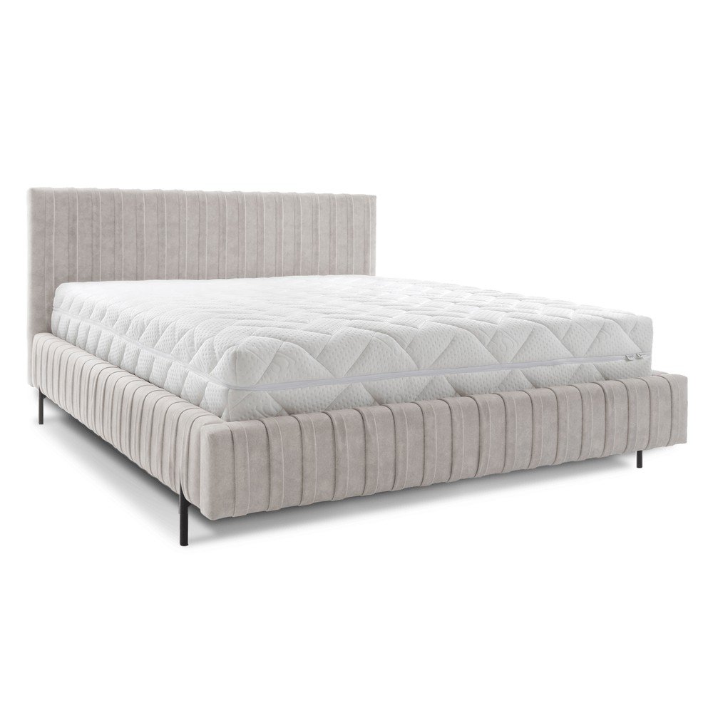 Bézs kárpitozott ágyneműtartós franciaágy ágyráccsal 160x200 cm Plissa – ELTAP