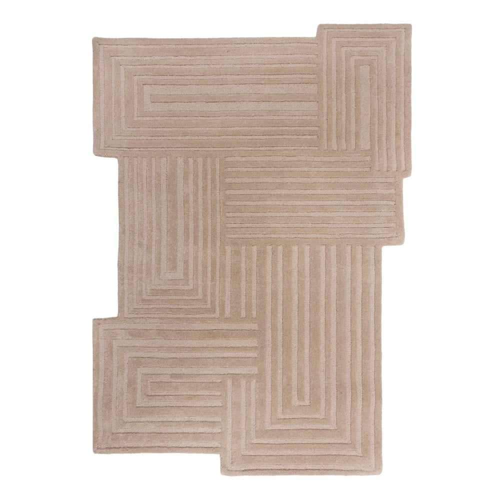 Bézs kézi szövésű gyapjú szőnyeg 160x230 cm Zen Rectangles – Flair Rugs
