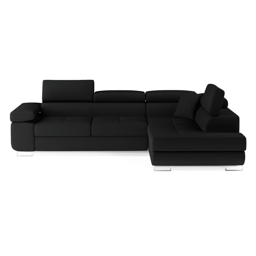 Fekete kinyitható-tárolóhelyes sarokkanapé (jobb oldali-L alakú) Anton – ELTAP