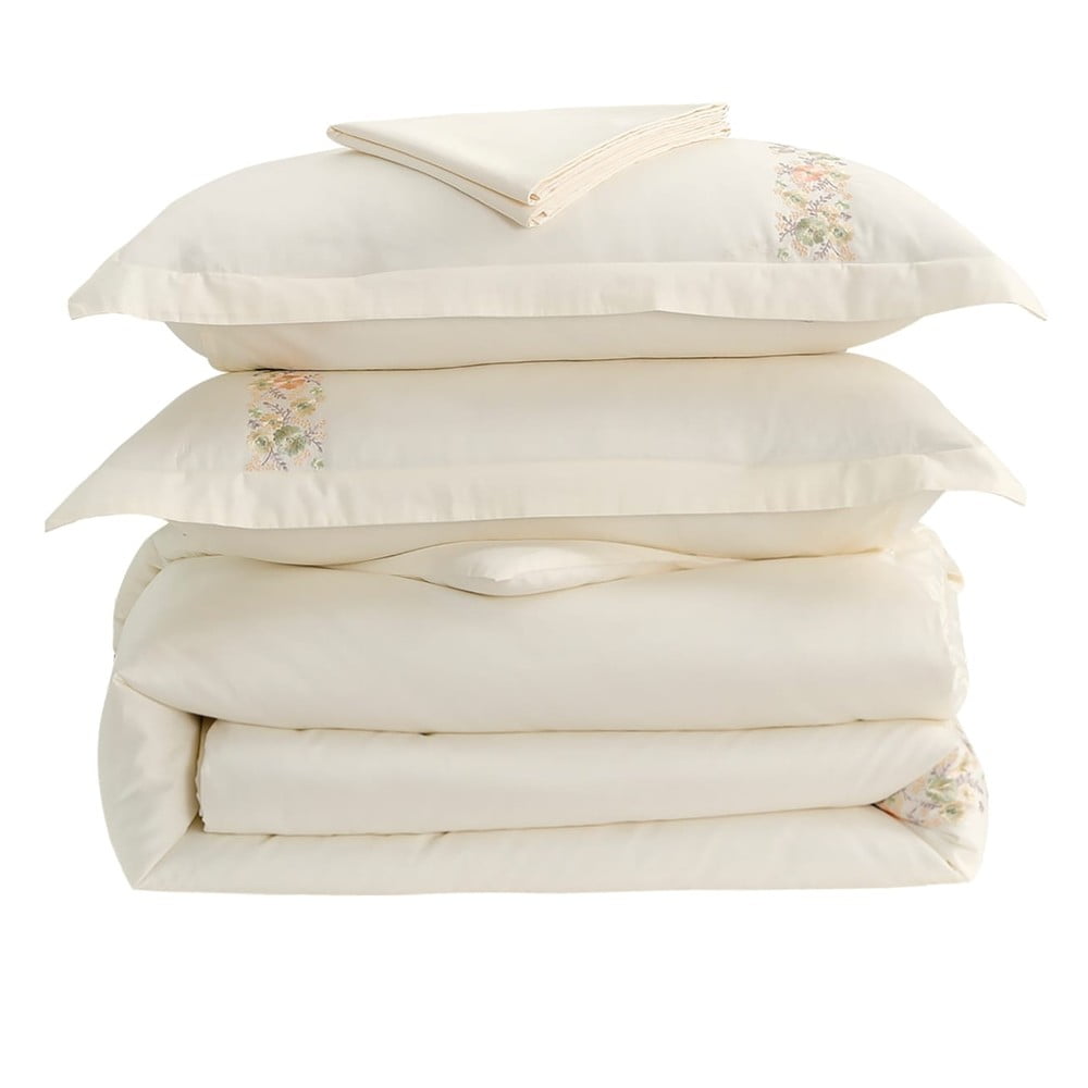 Krémszínű hatrészes  egyszemélyes pamut-szatén ágyneműhuzat lepedővel 140x200 cm Maison Bloom – Mila Home Luxury