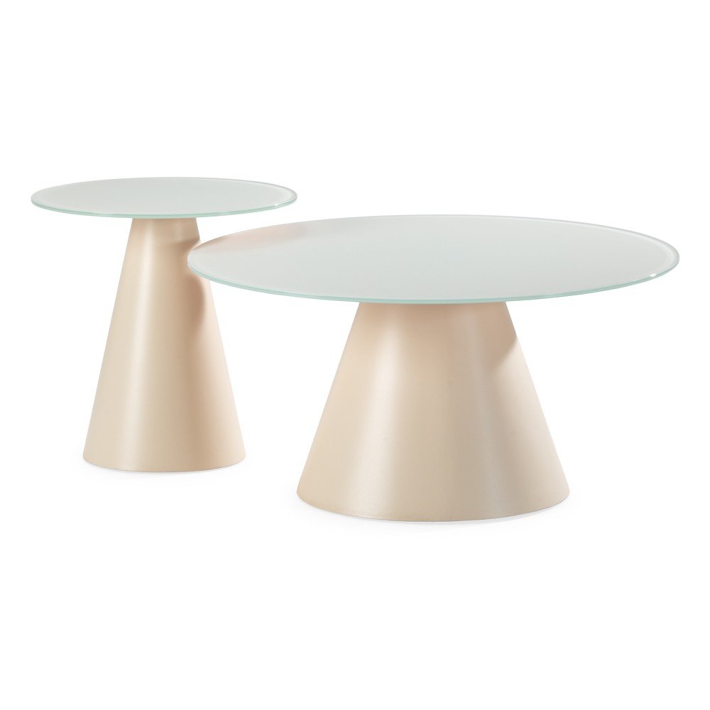 Krémszínű kerek dohányzóasztal szett 2 db-os üveg asztallappal ø 80 cm Vida – MOME