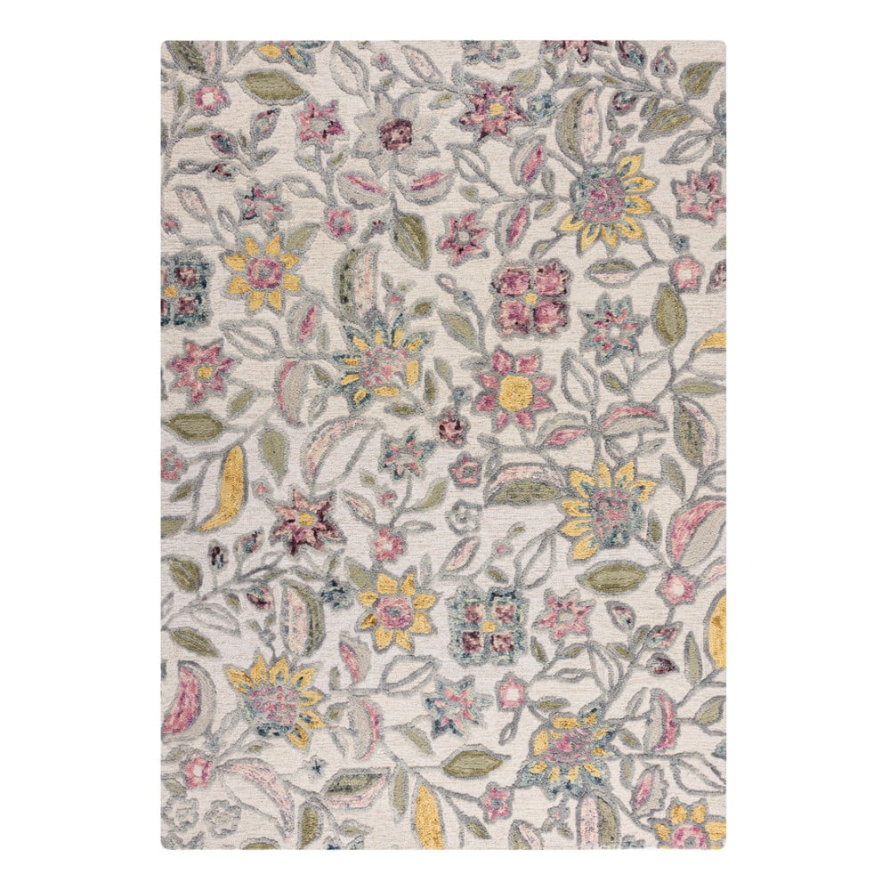 Krémszínű kézi szövésű gyapjú szőnyeg 160x230 cm Tania Floral – Flair Rugs