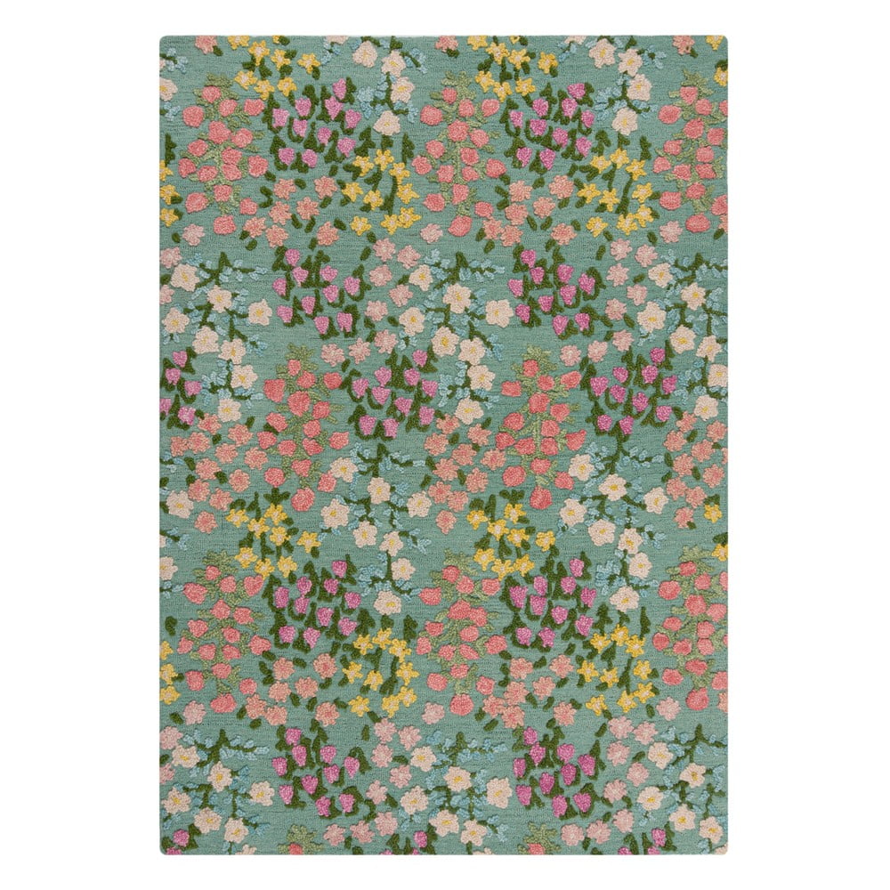Mentazöld kézi szövésű gyapjú szőnyeg 120x170 cm Emilia Floral – Flair Rugs
