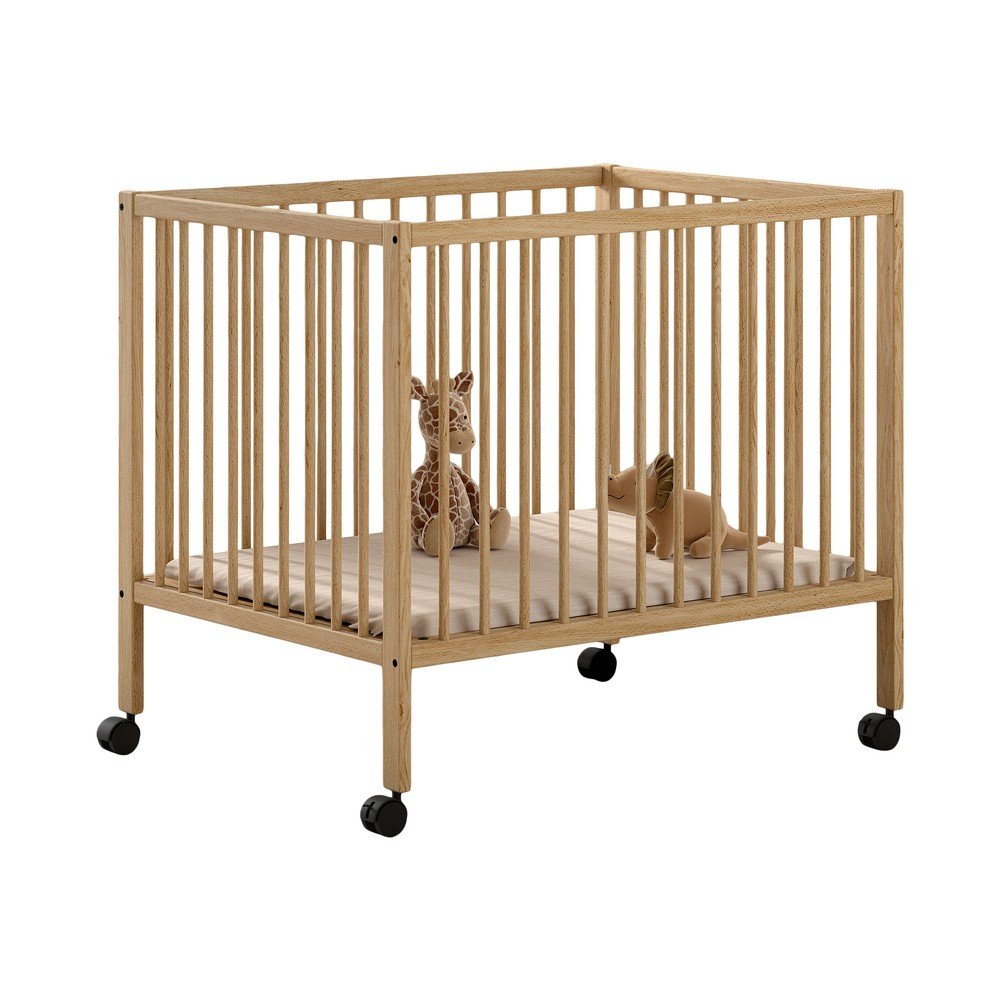 Natúr színű bükkfa járóka állítható magassággal-gurulós 95x75 cm Dino – Vipack