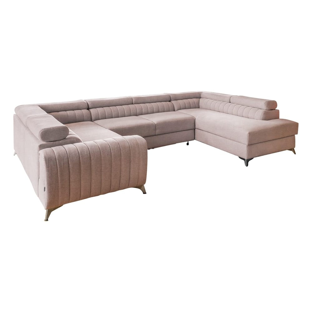 Rózsaszín kinyitható-tárolóhelyes sarokkanapé (jobb oldali-U alakú) Louis – ELTAP