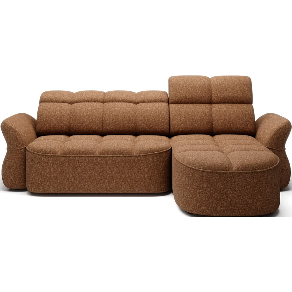 Sárga-barna bársony kinyitható-tárolóhelyes sarokkanapé (jobb oldali-heverő résszel) Beneth – ELTAP