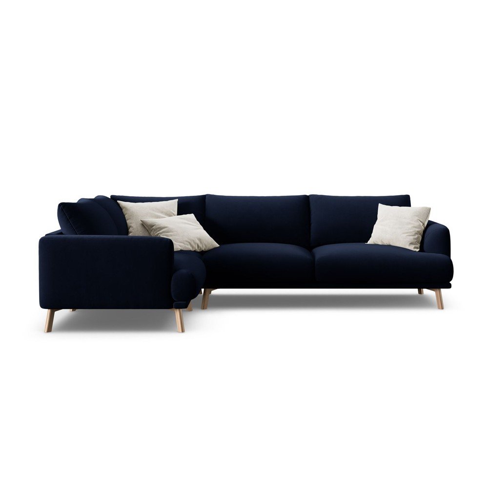 Sötétkék bársony sarokkanapé (bal oldali-L alakú) Naomi – Micadoni