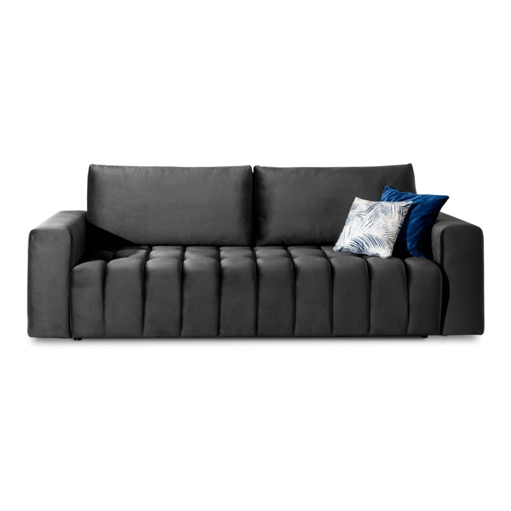 Sötétszürke bársony kinyitható-tárolóhelyes kanapé 247 cm Lazaro – ELTAP
