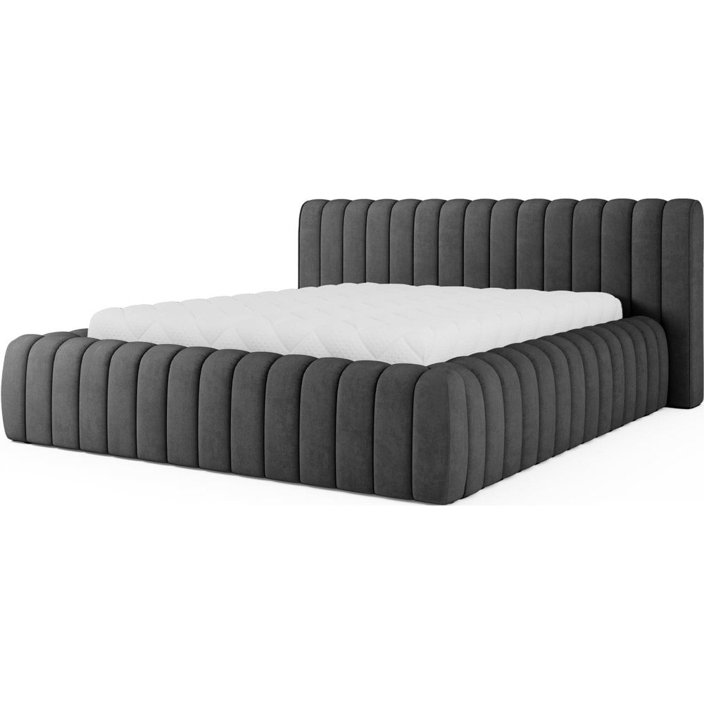 Sötétszürke kárpitozott ágyneműtartós franciaágy ágyráccsal 180x200 cm Carilla – ELTAP