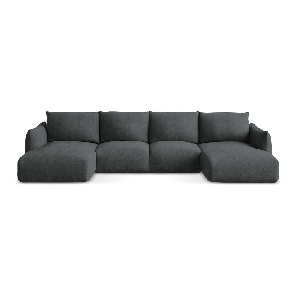 Sötétszürke zsenília kinyitható  sarokkanapé (U alakú) Leila – Makamii