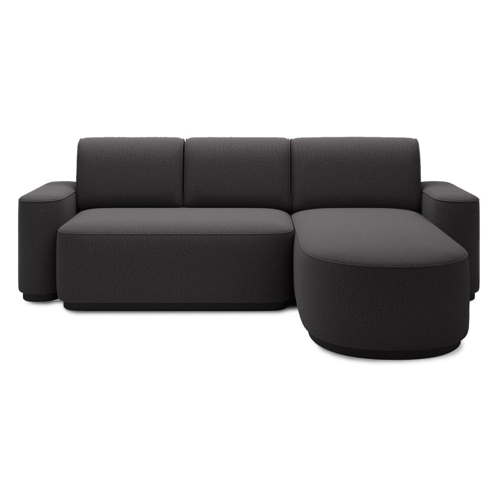 Sötétszürke zsenília kinyitható-tárolóhelyes sarokkanapé (jobb oldali-heverő résszel) Aurumm – ELTAP