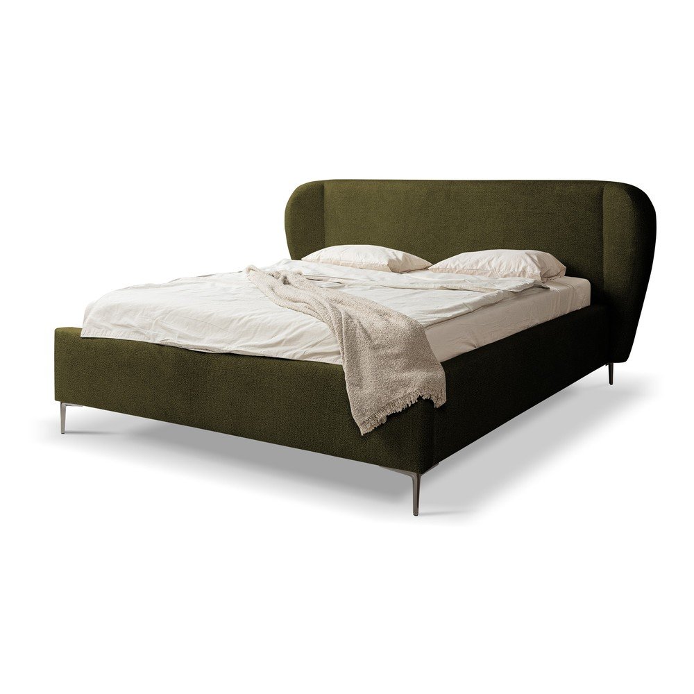 Sötétzöld kárpitozott franciaágy ágyráccsal 180x200 cm Makana – Makamii
