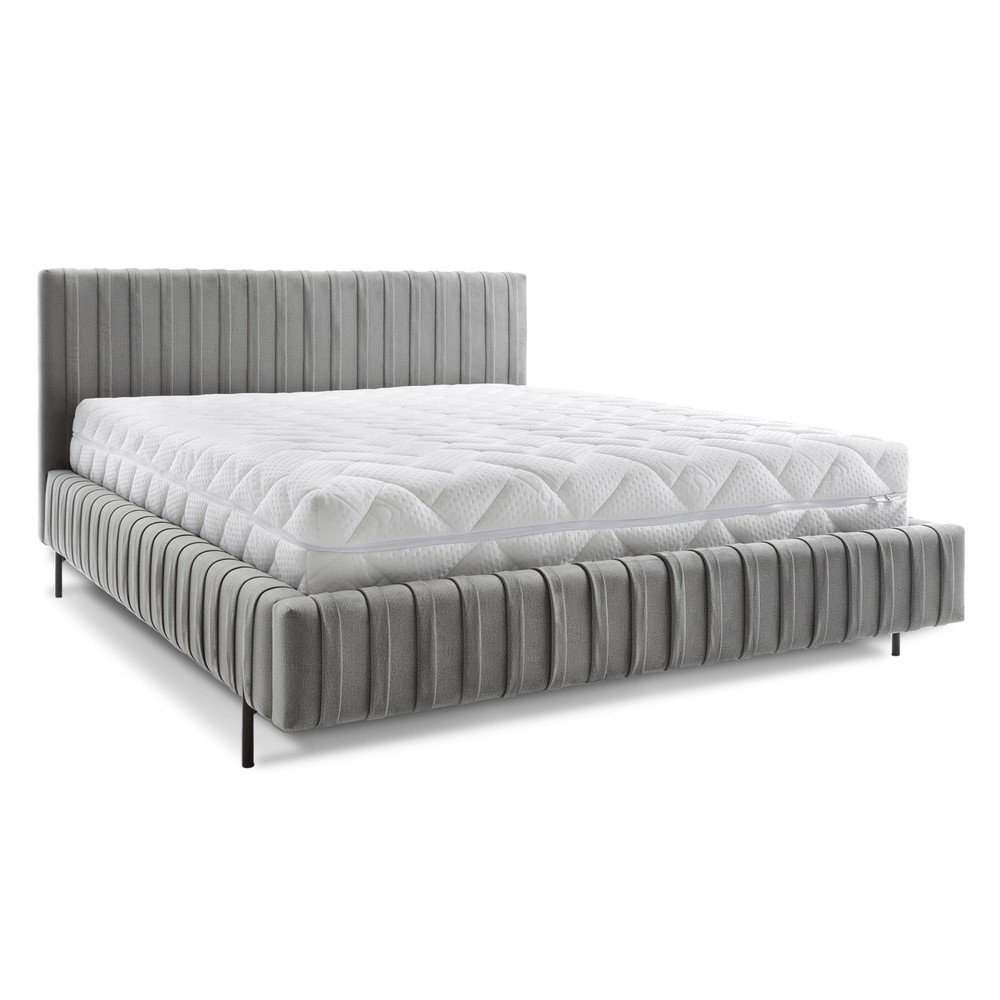 Szürke kárpitozott ágyneműtartós franciaágy ágyráccsal 160x200 cm Plissa – ELTAP