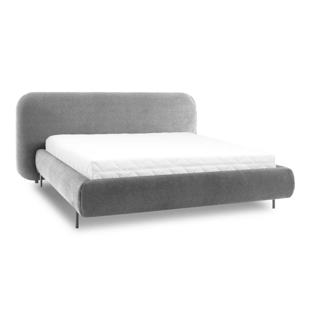 Szürke kárpitozott ágyneműtartós franciaágy ágyráccsal 160x200 cm Pointt – ELTAP