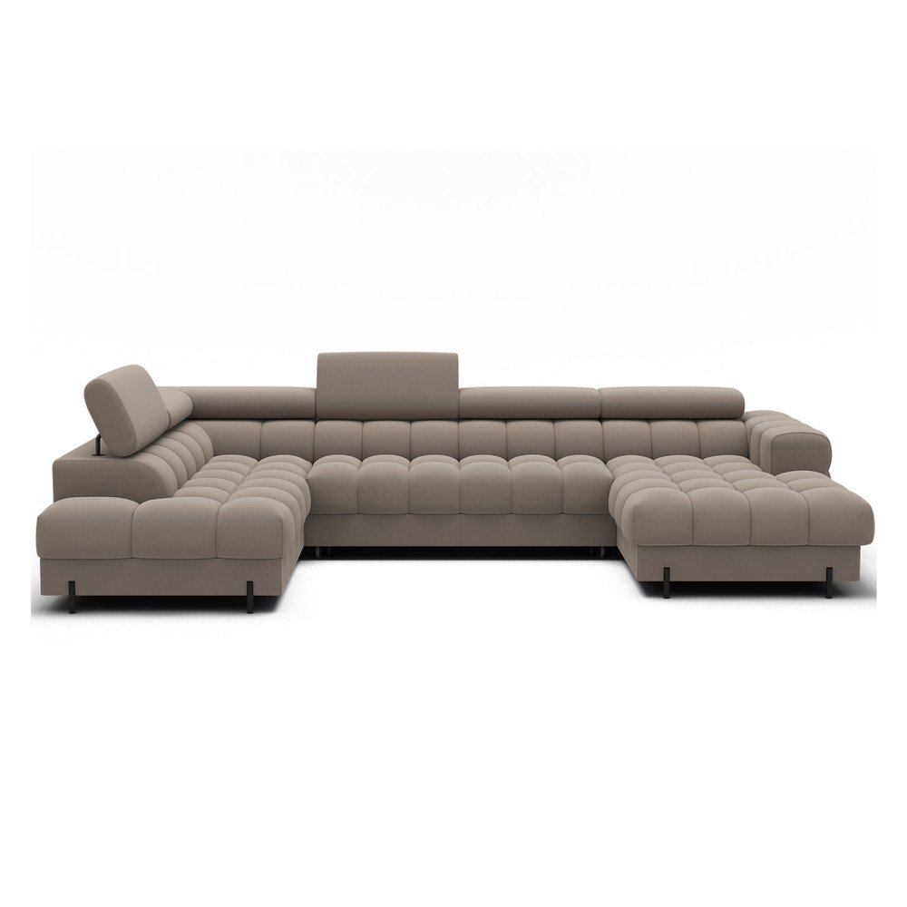 Világosbarna bársony kinyitható sarokkanapé (bal oldali-U alakú) Feraria – ELTAP