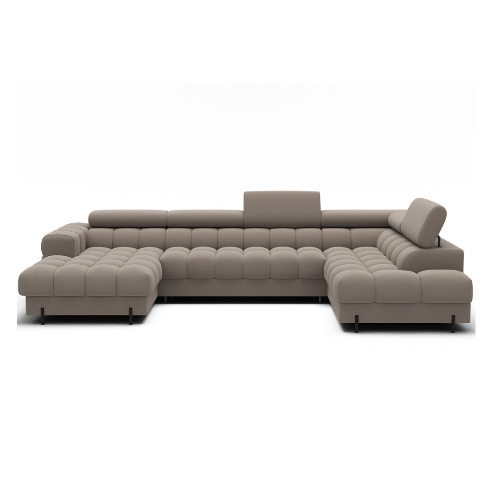 Világosbarna bársony kinyitható sarokkanapé (jobb oldali-U alakú) Feraria – ELTAP