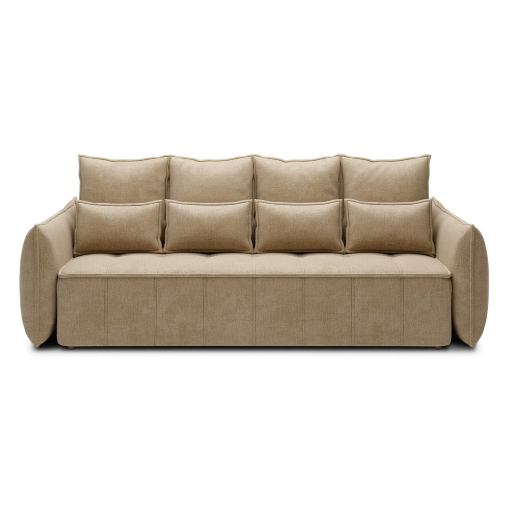 Világosbarna bársony kinyitható-tárolóhelyes kanapé 242 cm Weltton – ELTAP