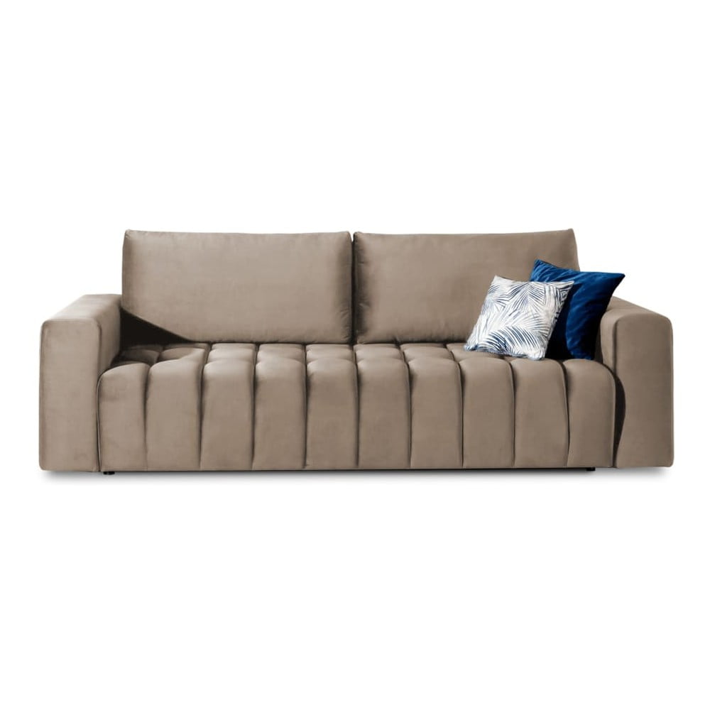 Világosbarna bársony kinyitható-tárolóhelyes kanapé 247 cm Lazaro – ELTAP
