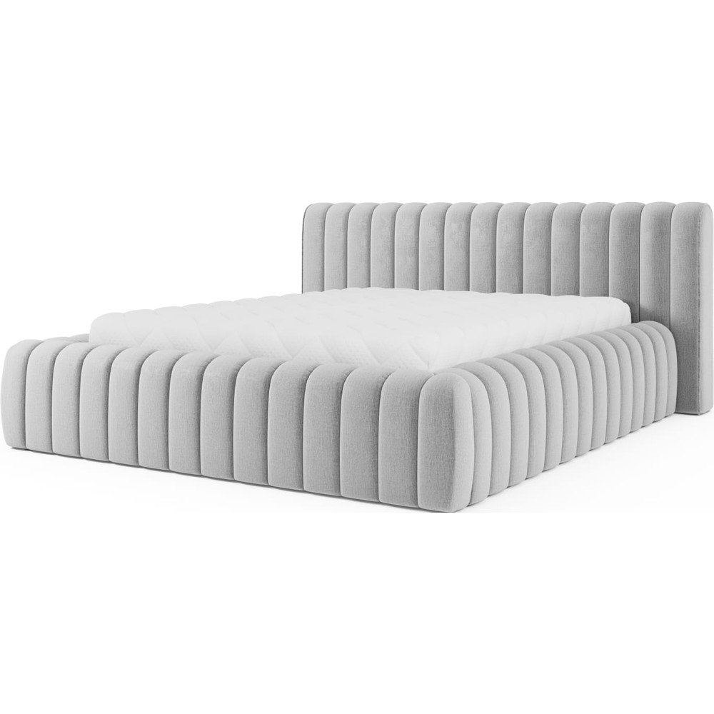 Világosszürke kárpitozott ágyneműtartós franciaágy ágyráccsal 180x200 cm Carilla – ELTAP