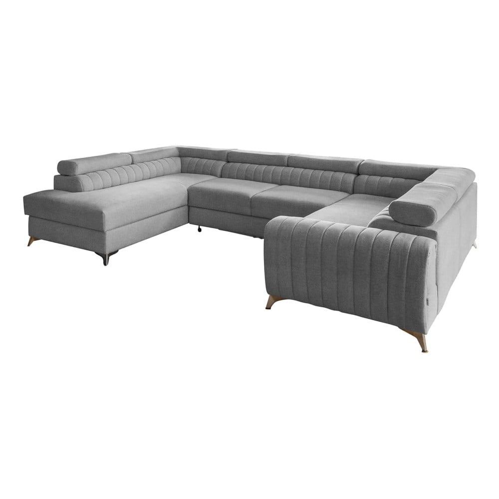 Világosszürke kinyitható-tárolóhelyes sarokkanapé (bal oldali-U alakú) Louis – ELTAP