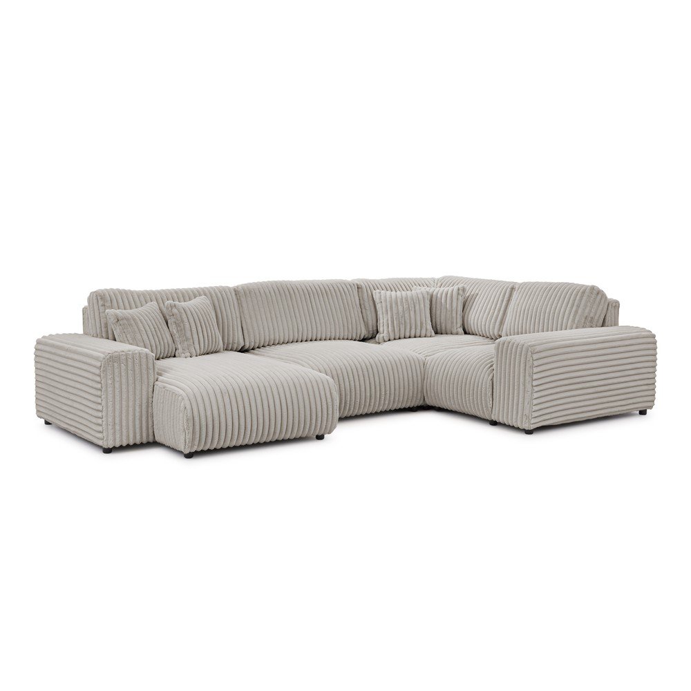 Világosszürke kordbársony sarokkanapé (jobb oldali-U alakú) Justin – Ropez