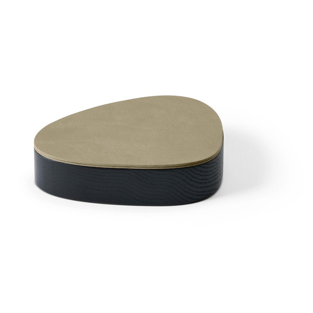 Zöld-fekete fedeles-dekoratív fa-öko bőr tárolódoboz 14x12