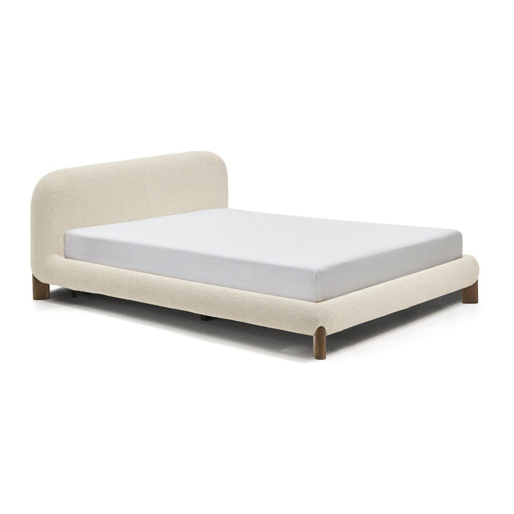 Bézs kárpitozott franciaágy ágyrács nélkül 160x200 cm Odina – Kave Home