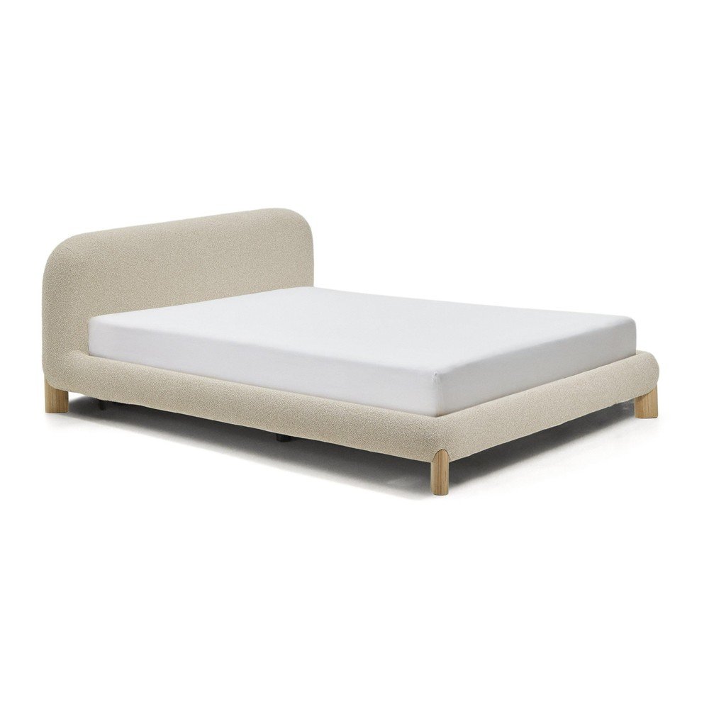 Bézs kárpitozott franciaágy ágyrács nélkül 180x200 cm Odina – Kave Home