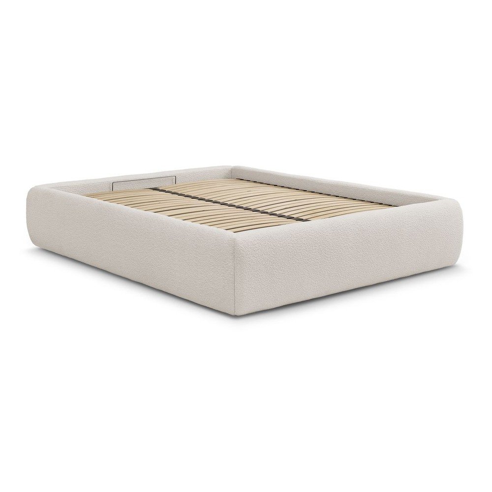 Fehér kárpitozott ágyneműtartós franciaágy ágyráccsal