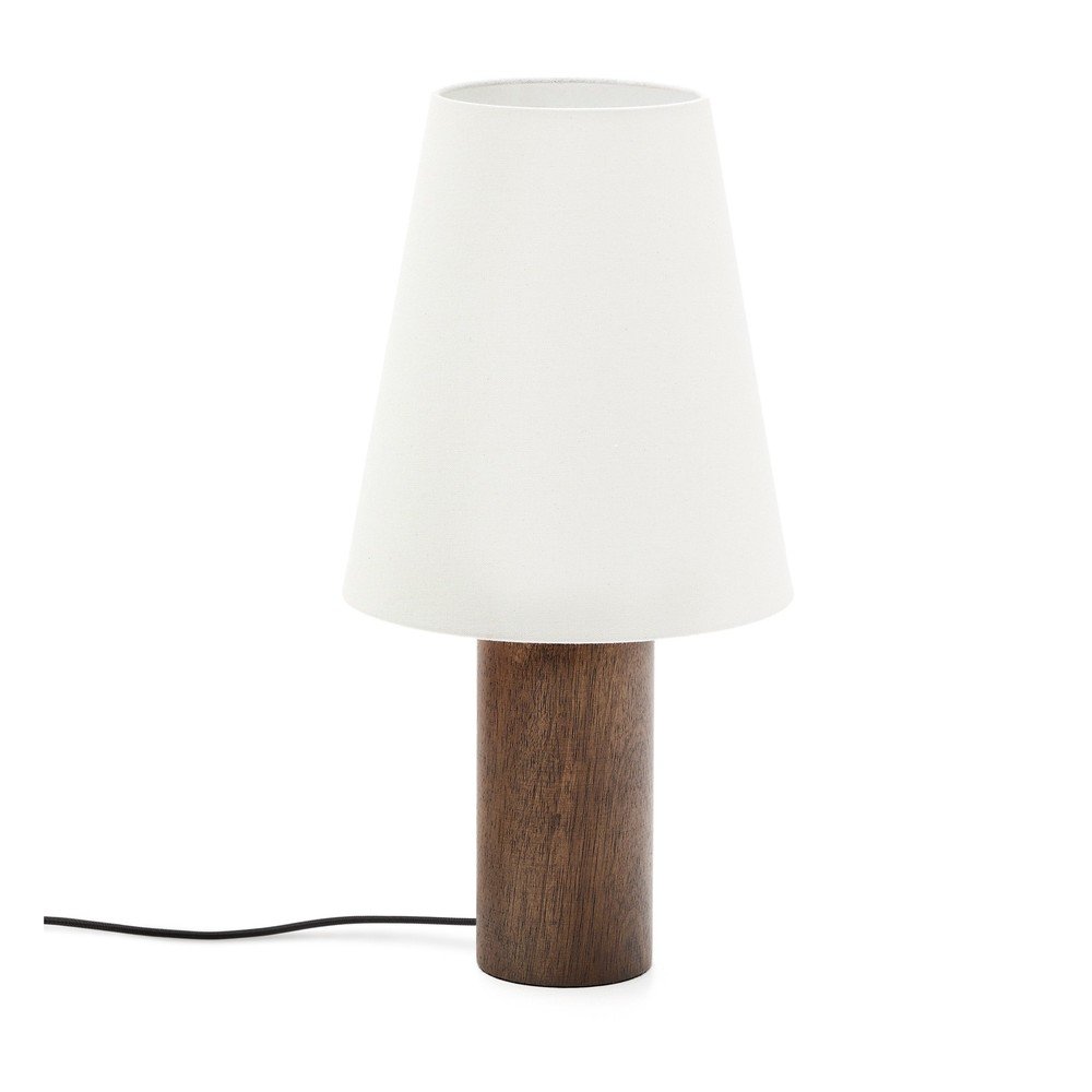 Fehér-sötét natúr színű asztali lámpa textil búrával (magasság 49