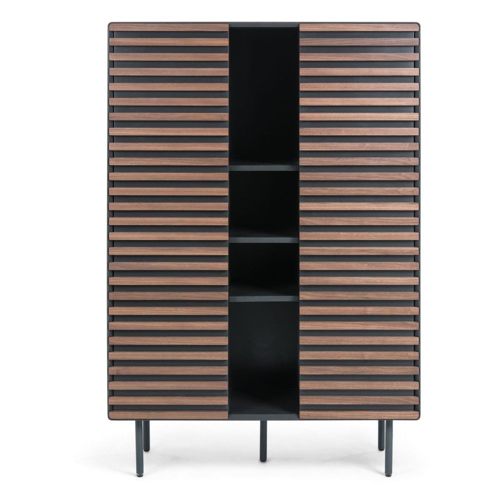 Fekete-natúr színű szekrény diófa dekorral 105x155x40 cm Kesia – Kave Home