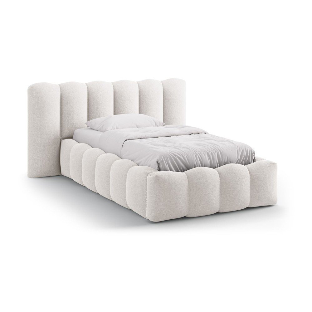 Krémszínű kárpitozott ágyneműtartós egyszemélyes ágy ágyráccsal 90x200 cm Lupine – Micadoni