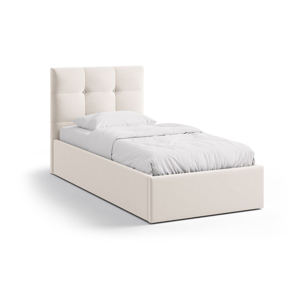 Krémszínű kárpitozott ágyneműtartós egyszemélyes ágy ágyráccsal 90x200 cm Phaedra – Micadoni