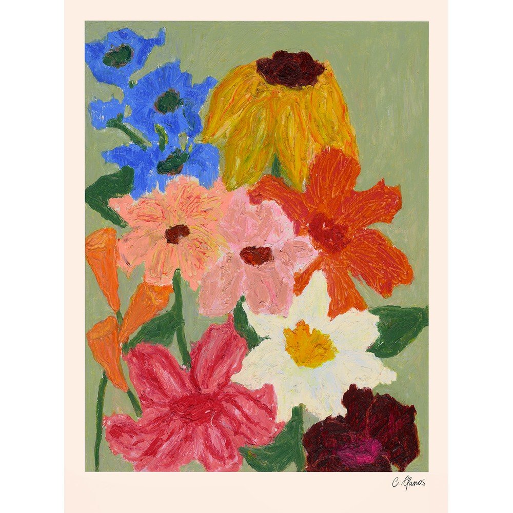 Poszter 50x70 cm Flowers on Sage Green – Carla Llanos – The Poster Club