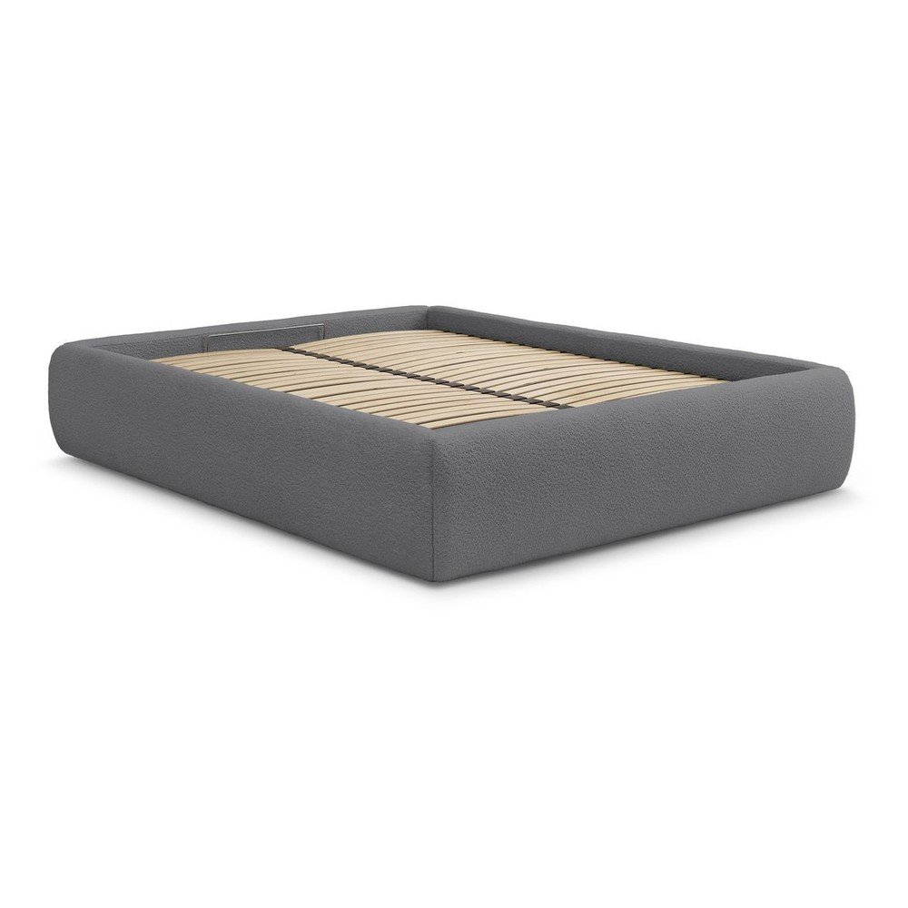 Sötétszürke kárpitozott ágyneműtartós franciaágy ágyráccsal