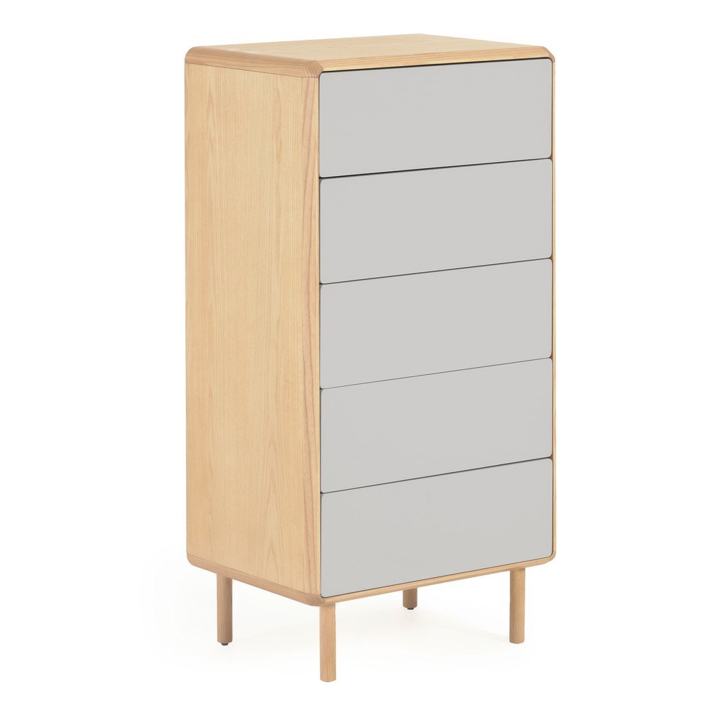 Szürke-natúr színű komód kőrisfa dekorral 60x117x42 cm Anielle – Kave Home