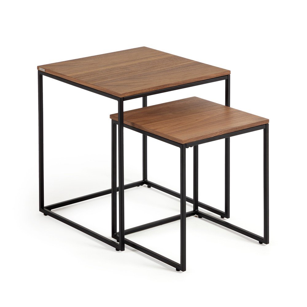 Tárolóasztal szett 2 db-os diófa dekoros asztallappal 45x45 cm Yoana – Kave Home