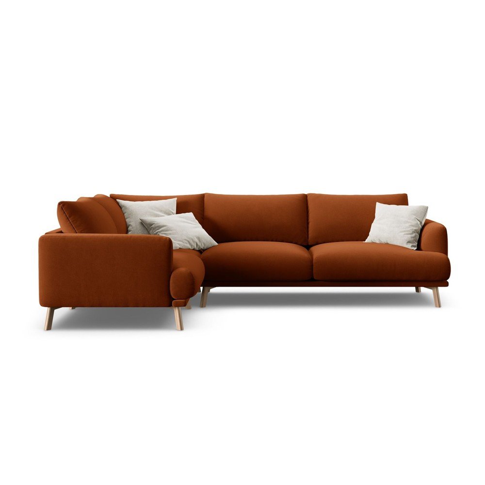 Terrakotta színű bársony sarokkanapé (bal oldali-L alakú) Naomi – Micadoni