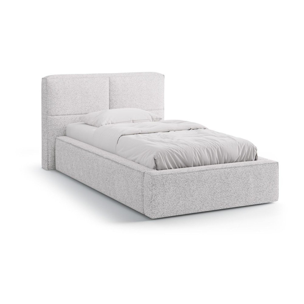 Világosszürke kárpitozott ágyneműtartós egyszemélyes ágy ágyráccsal 90x200 cm Darren – Micadoni