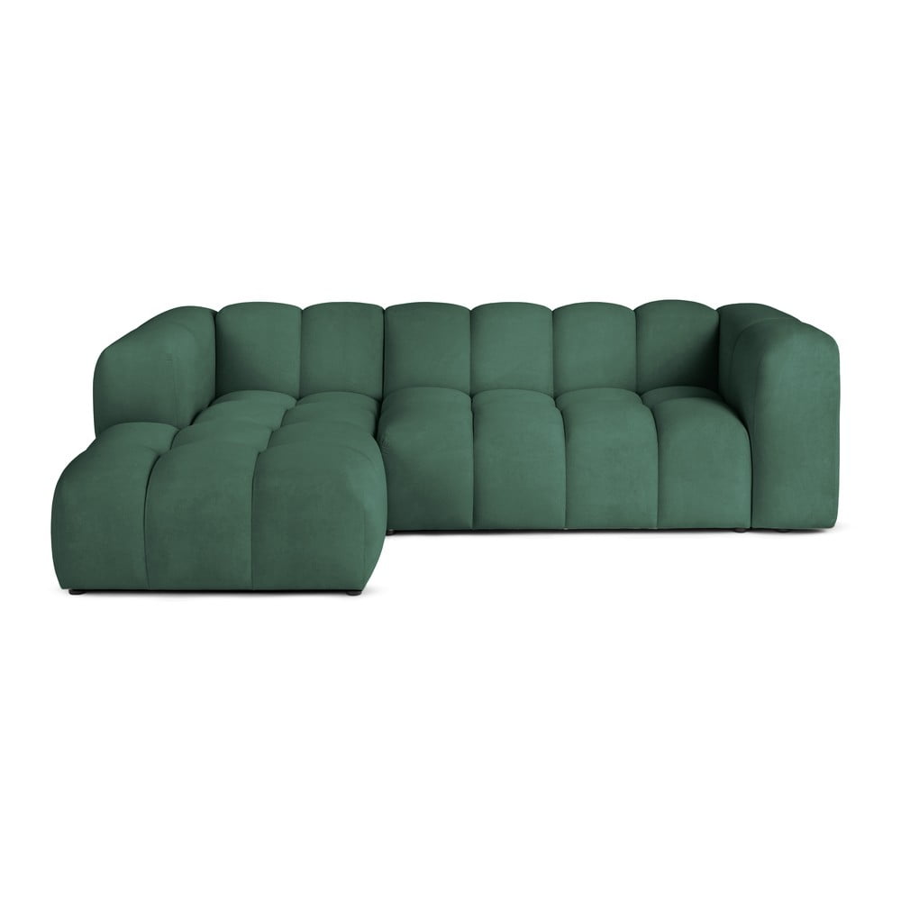 Zöld bársony sarokkanapé (bal oldali-heverő résszel) Cube – Bonami Selection